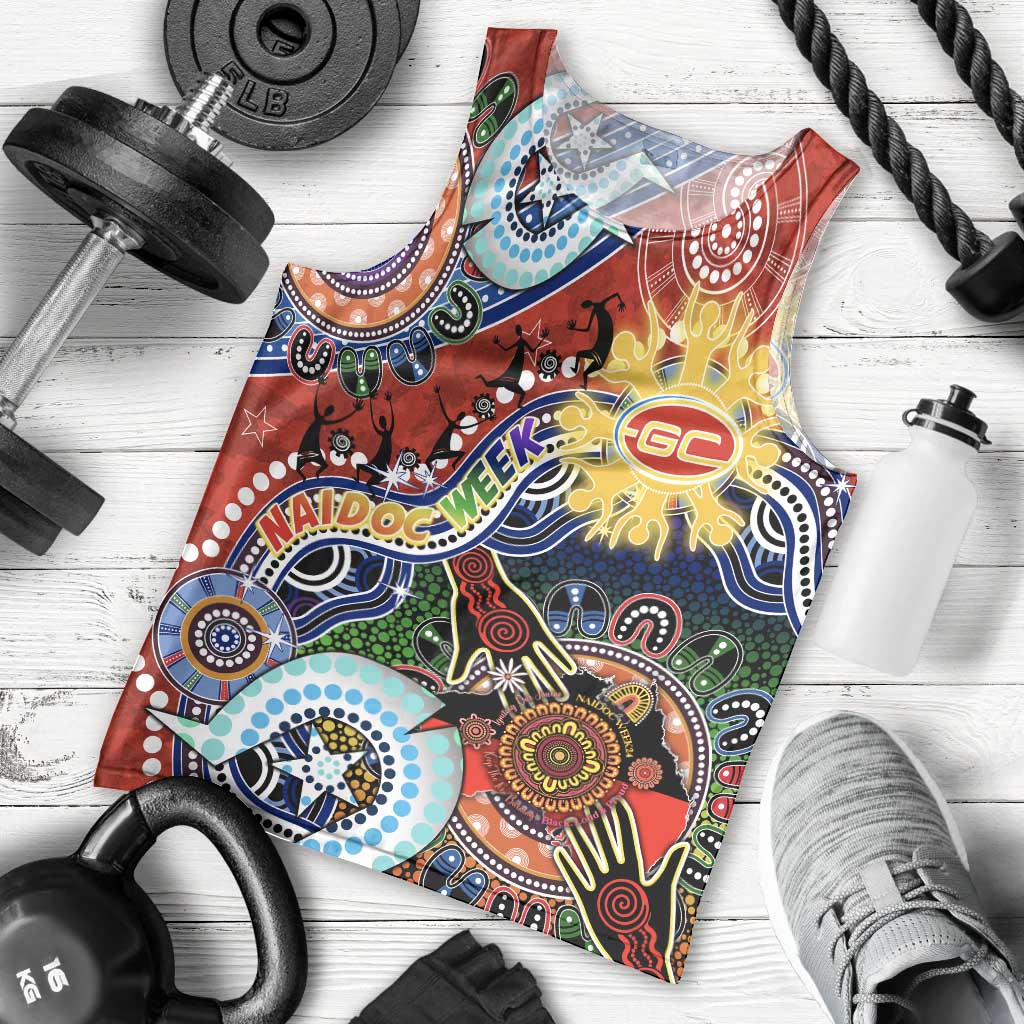 Custom NAIDOC Week 2024 Gold Coast Suns Men Tank Top Australia Aboriginal Dot Painting