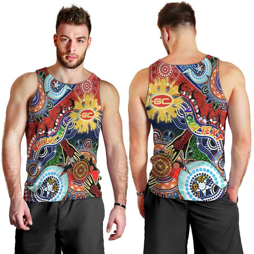 Custom NAIDOC Week 2024 Gold Coast Suns Men Tank Top Australia Aboriginal Dot Painting
