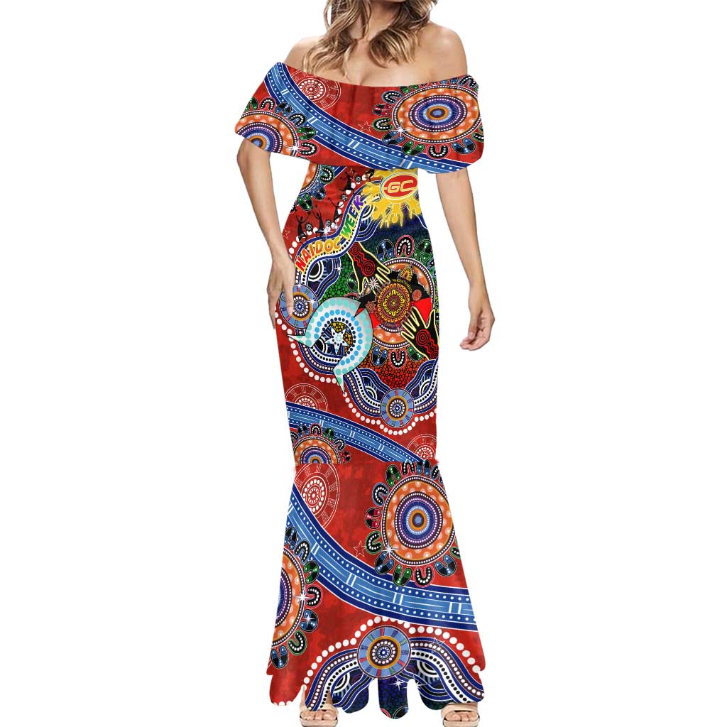 Custom NAIDOC Week 2024 Gold Coast Suns Mermaid Dress Australia Aboriginal Dot Painting