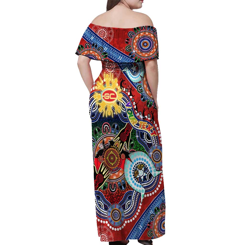 Custom NAIDOC Week 2024 Gold Coast Suns Off Shoulder Maxi Dress Australia Aboriginal Dot Painting