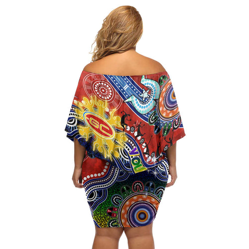 Custom NAIDOC Week 2024 Gold Coast Suns Off Shoulder Short Dress Australia Aboriginal Dot Painting
