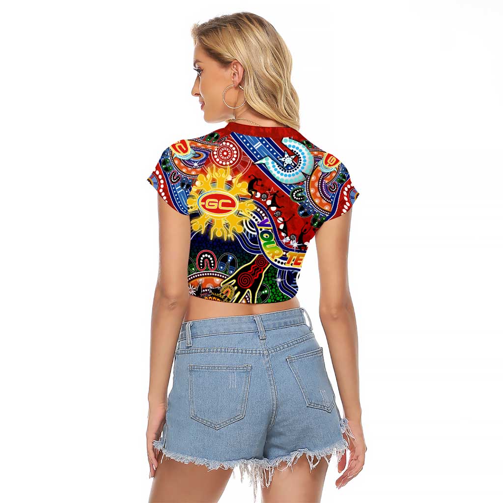 Custom NAIDOC Week 2024 Gold Coast Suns Raglan Cropped T Shirt Australia Aboriginal Dot Painting