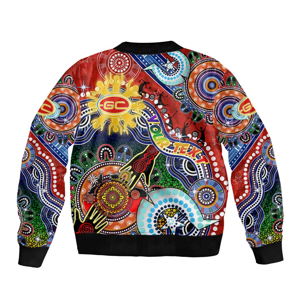 Custom NAIDOC Week 2024 Gold Coast Suns Sleeve Zip Bomber Jacket Australia Aboriginal Dot Painting