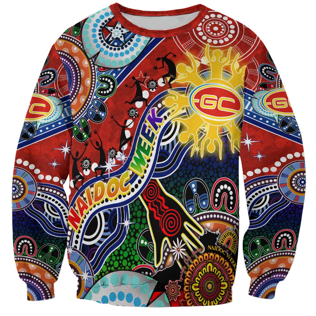 Custom NAIDOC Week 2024 Gold Coast Suns Sweatshirt Australia Aboriginal Dot Painting