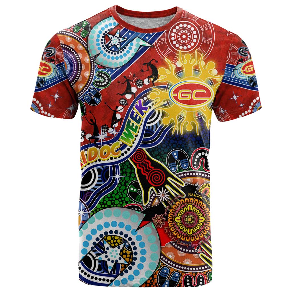Custom NAIDOC Week 2024 Gold Coast Suns T Shirt Australia Aboriginal Dot Painting