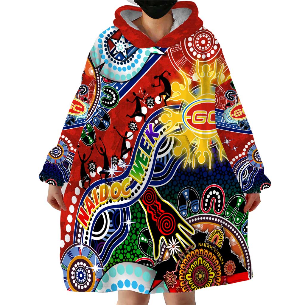 Custom NAIDOC Week 2024 Gold Coast Suns Wearable Blanket Hoodie Australia Aboriginal Dot Painting