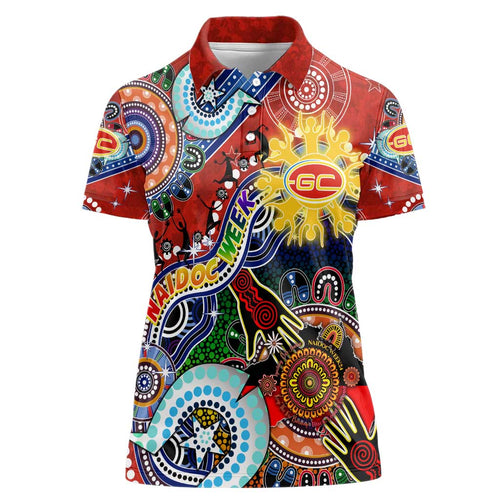 Custom NAIDOC Week 2024 Gold Coast Suns Women Polo Shirt Australia Aboriginal Dot Painting