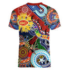 Custom NAIDOC Week 2024 Gold Coast Suns Women V-Neck T-Shirt Australia Aboriginal Dot Painting