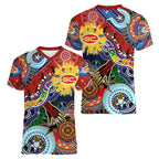 Custom NAIDOC Week 2024 Gold Coast Suns Women V-Neck T-Shirt Australia Aboriginal Dot Painting