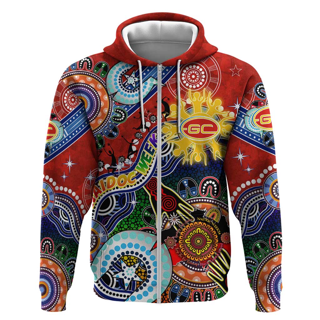 Custom NAIDOC Week 2024 Gold Coast Suns Zip Hoodie Australia Aboriginal Dot Painting
