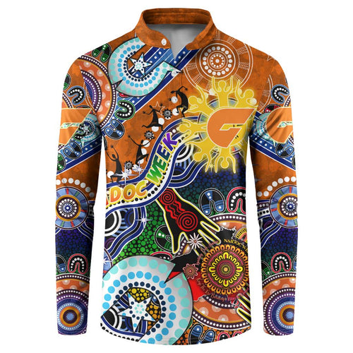 Custom NAIDOC Week 2024 GWS Giants Button Sweatshirt Australia Aboriginal Dot Painting