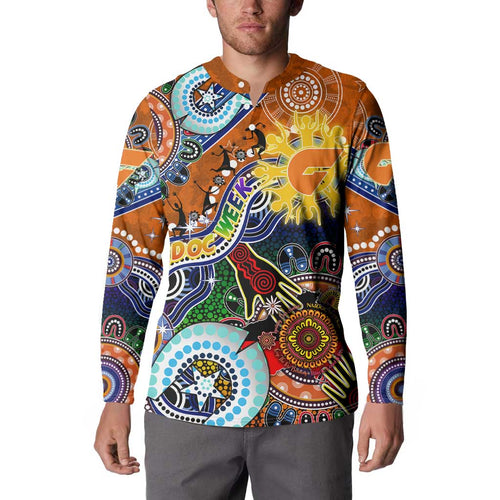 Custom NAIDOC Week 2024 GWS Giants Button Sweatshirt Australia Aboriginal Dot Painting
