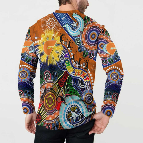 Custom NAIDOC Week 2024 GWS Giants Button Sweatshirt Australia Aboriginal Dot Painting