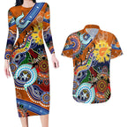Custom NAIDOC Week 2024 GWS Giants Couples Matching Long Sleeve Bodycon Dress and Hawaiian Shirt Australia Aboriginal Dot Painting