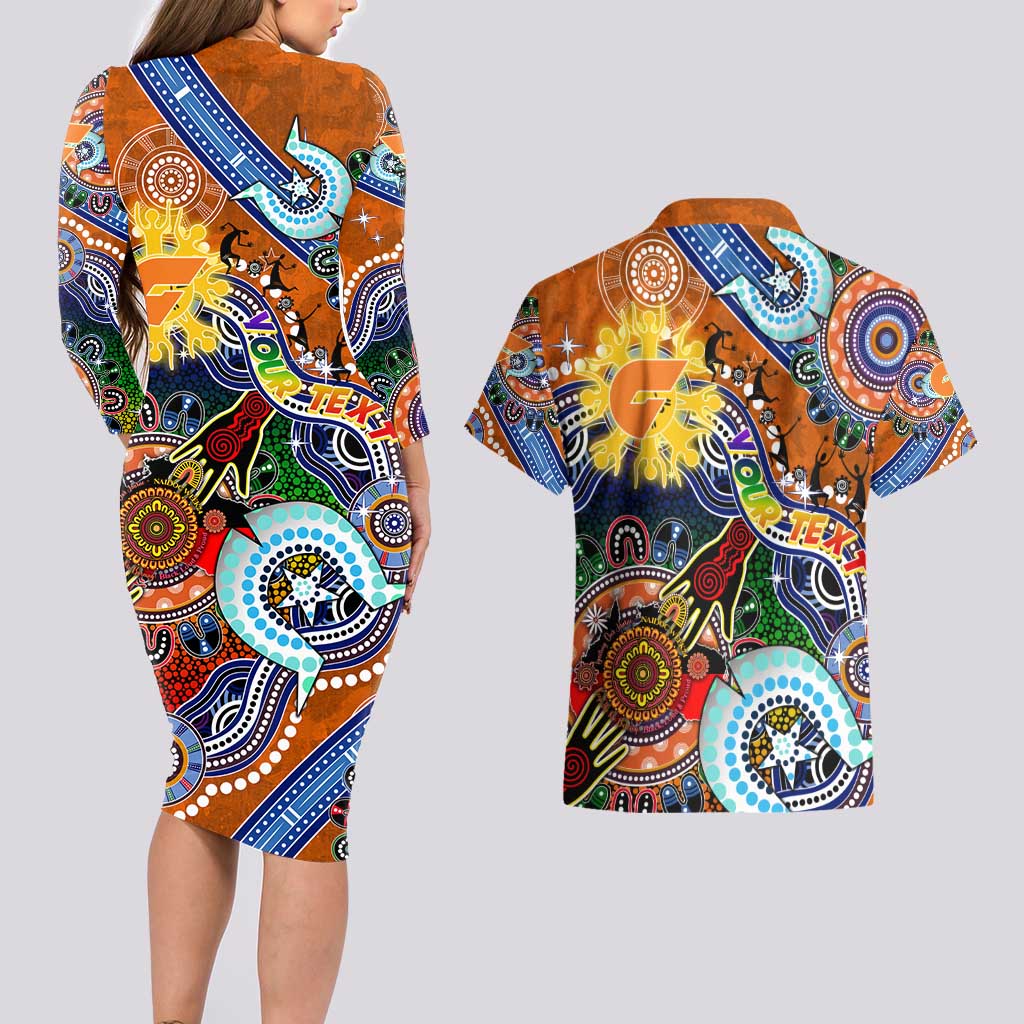 Custom NAIDOC Week 2024 GWS Giants Couples Matching Long Sleeve Bodycon Dress and Hawaiian Shirt Australia Aboriginal Dot Painting