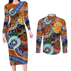Custom NAIDOC Week 2024 GWS Giants Couples Matching Long Sleeve Bodycon Dress and Long Sleeve Button Shirt Australia Aboriginal Dot Painting