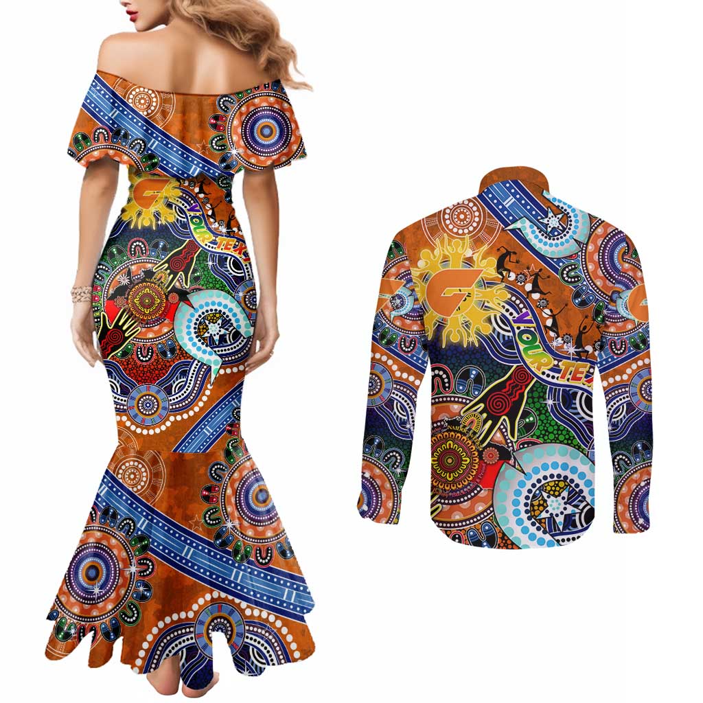 Custom NAIDOC Week 2024 GWS Giants Couples Matching Mermaid Dress and Long Sleeve Button Shirt Australia Aboriginal Dot Painting