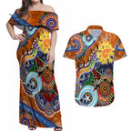 Custom NAIDOC Week 2024 GWS Giants Couples Matching Off Shoulder Maxi Dress and Hawaiian Shirt Australia Aboriginal Dot Painting