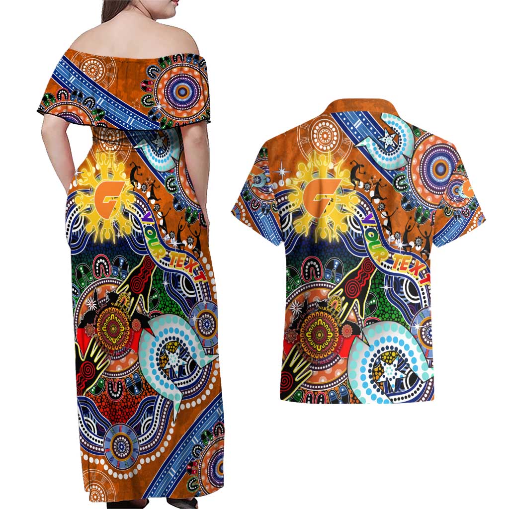 Custom NAIDOC Week 2024 GWS Giants Couples Matching Off Shoulder Maxi Dress and Hawaiian Shirt Australia Aboriginal Dot Painting