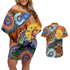 Custom NAIDOC Week 2024 GWS Giants Couples Matching Off Shoulder Short Dress and Hawaiian Shirt Australia Aboriginal Dot Painting