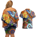 Custom NAIDOC Week 2024 GWS Giants Couples Matching Off Shoulder Short Dress and Hawaiian Shirt Australia Aboriginal Dot Painting
