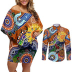Custom NAIDOC Week 2024 GWS Giants Couples Matching Off Shoulder Short Dress and Long Sleeve Button Shirt Australia Aboriginal Dot Painting
