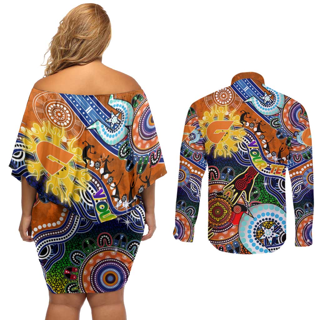 Custom NAIDOC Week 2024 GWS Giants Couples Matching Off Shoulder Short Dress and Long Sleeve Button Shirt Australia Aboriginal Dot Painting