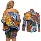 Custom NAIDOC Week 2024 GWS Giants Couples Matching Off Shoulder Short Dress and Long Sleeve Button Shirt Australia Aboriginal Dot Painting