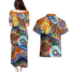 Custom NAIDOC Week 2024 GWS Giants Couples Matching Puletasi and Hawaiian Shirt Australia Aboriginal Dot Painting