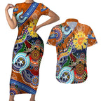 Custom NAIDOC Week 2024 GWS Giants Couples Matching Short Sleeve Bodycon Dress and Hawaiian Shirt Australia Aboriginal Dot Painting
