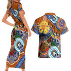 Custom NAIDOC Week 2024 GWS Giants Couples Matching Short Sleeve Bodycon Dress and Hawaiian Shirt Australia Aboriginal Dot Painting