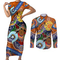 Custom NAIDOC Week 2024 GWS Giants Couples Matching Short Sleeve Bodycon Dress and Long Sleeve Button Shirt Australia Aboriginal Dot Painting