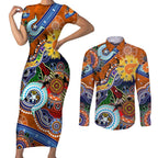 Custom NAIDOC Week 2024 GWS Giants Couples Matching Short Sleeve Bodycon Dress and Long Sleeve Button Shirt Australia Aboriginal Dot Painting