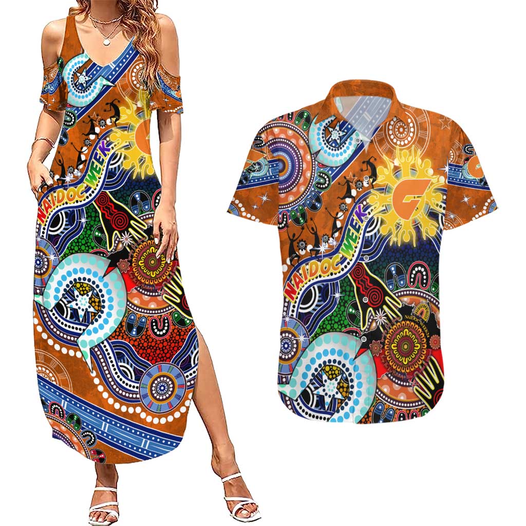 Custom NAIDOC Week 2024 GWS Giants Couples Matching Summer Maxi Dress and Hawaiian Shirt Australia Aboriginal Dot Painting