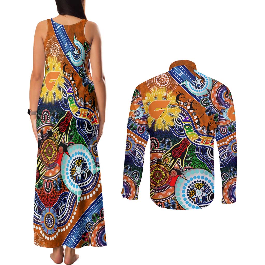 Custom NAIDOC Week 2024 GWS Giants Couples Matching Tank Maxi Dress and Long Sleeve Button Shirt Australia Aboriginal Dot Painting