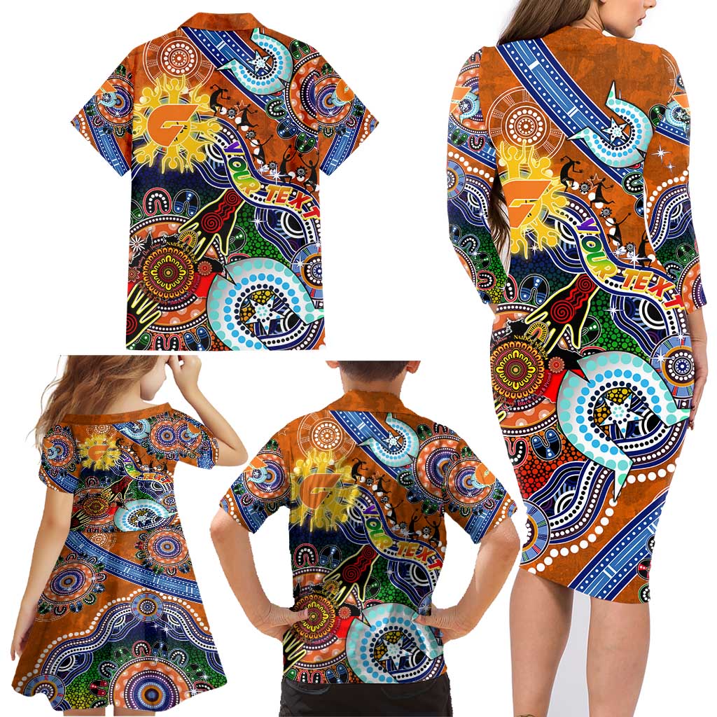 Custom NAIDOC Week 2024 GWS Giants Family Matching Long Sleeve Bodycon Dress and Hawaiian Shirt Australia Aboriginal Dot Painting