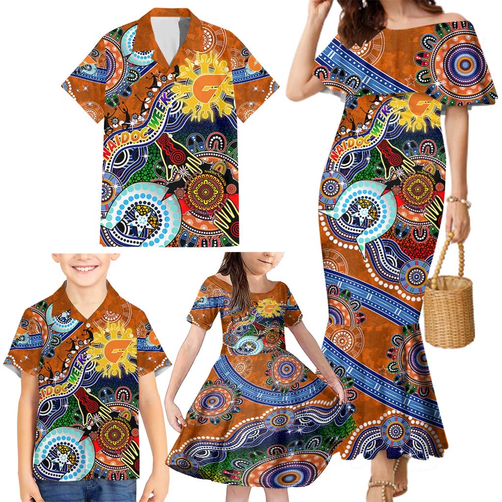 Custom NAIDOC Week 2024 GWS Giants Family Matching Mermaid Dress and Hawaiian Shirt Australia Aboriginal Dot Painting