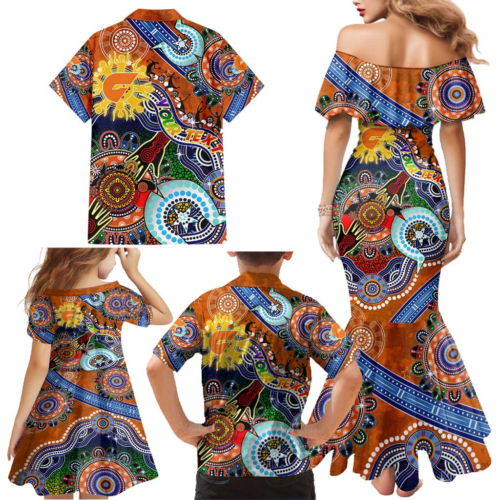 Custom NAIDOC Week 2024 GWS Giants Family Matching Mermaid Dress and Hawaiian Shirt Australia Aboriginal Dot Painting