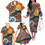 Custom NAIDOC Week 2024 GWS Giants Family Matching Off The Shoulder Long Sleeve Dress and Hawaiian Shirt Australia Aboriginal Dot Painting