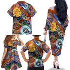 Custom NAIDOC Week 2024 GWS Giants Family Matching Off The Shoulder Long Sleeve Dress and Hawaiian Shirt Australia Aboriginal Dot Painting