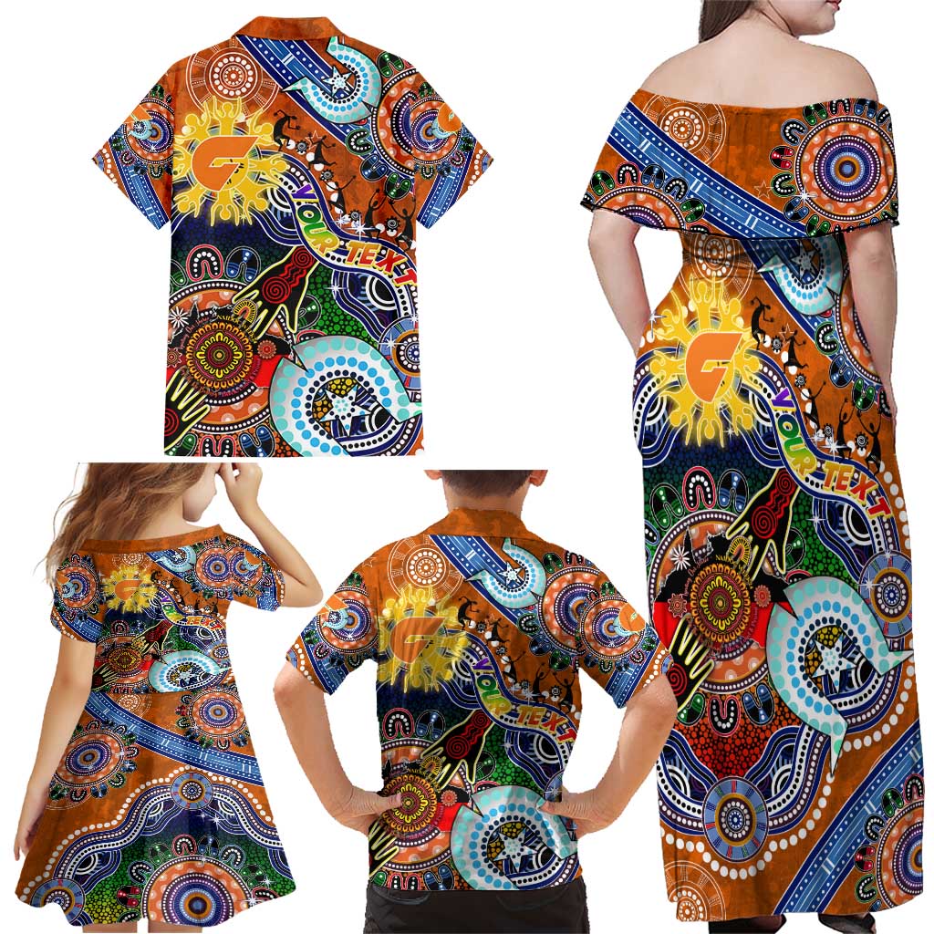 Custom NAIDOC Week 2024 GWS Giants Family Matching Off Shoulder Maxi Dress and Hawaiian Shirt Australia Aboriginal Dot Painting