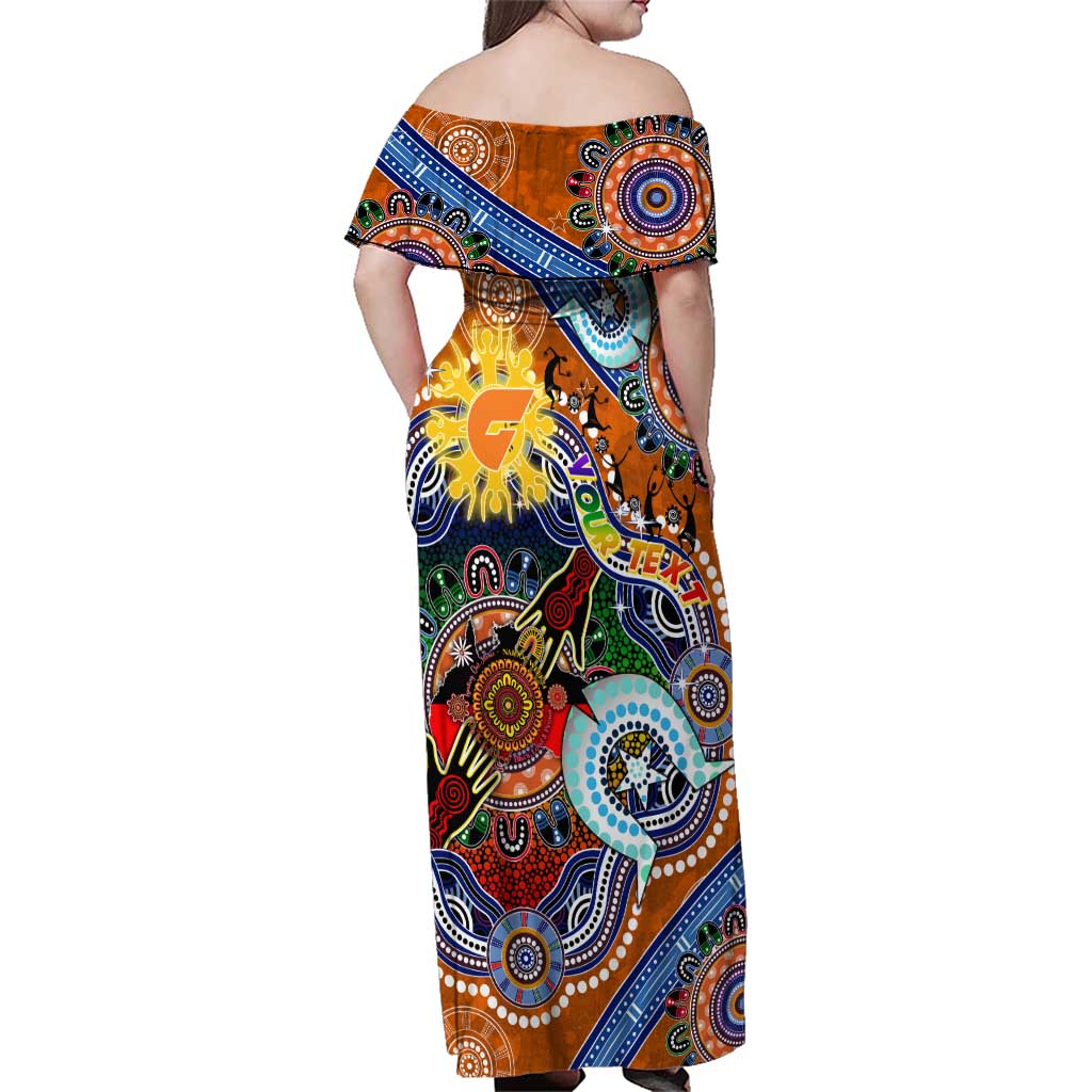 Custom NAIDOC Week 2024 GWS Giants Family Matching Off Shoulder Maxi Dress and Hawaiian Shirt Australia Aboriginal Dot Painting
