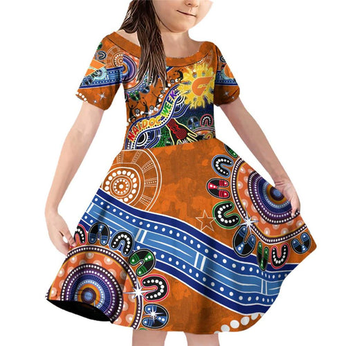 Custom NAIDOC Week 2024 GWS Giants Family Matching Off Shoulder Short Dress and Hawaiian Shirt Australia Aboriginal Dot Painting