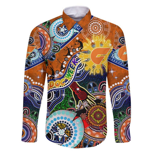 Custom NAIDOC Week 2024 GWS Giants Family Matching Off Shoulder Short Dress and Hawaiian Shirt Australia Aboriginal Dot Painting