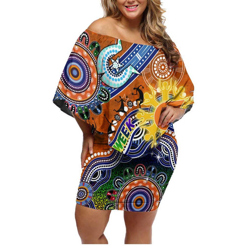 Custom NAIDOC Week 2024 GWS Giants Family Matching Off Shoulder Short Dress and Hawaiian Shirt Australia Aboriginal Dot Painting