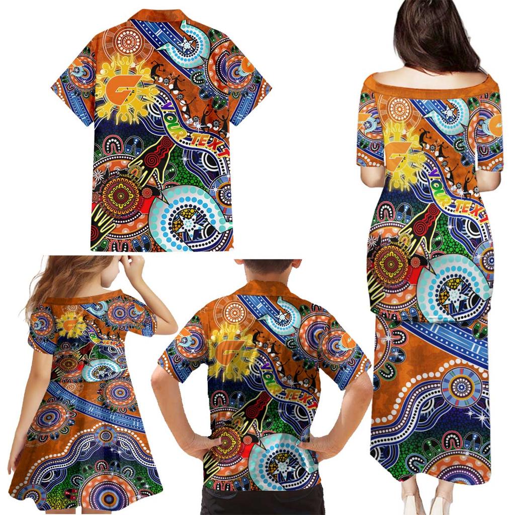 Custom NAIDOC Week 2024 GWS Giants Family Matching Puletasi and Hawaiian Shirt Australia Aboriginal Dot Painting