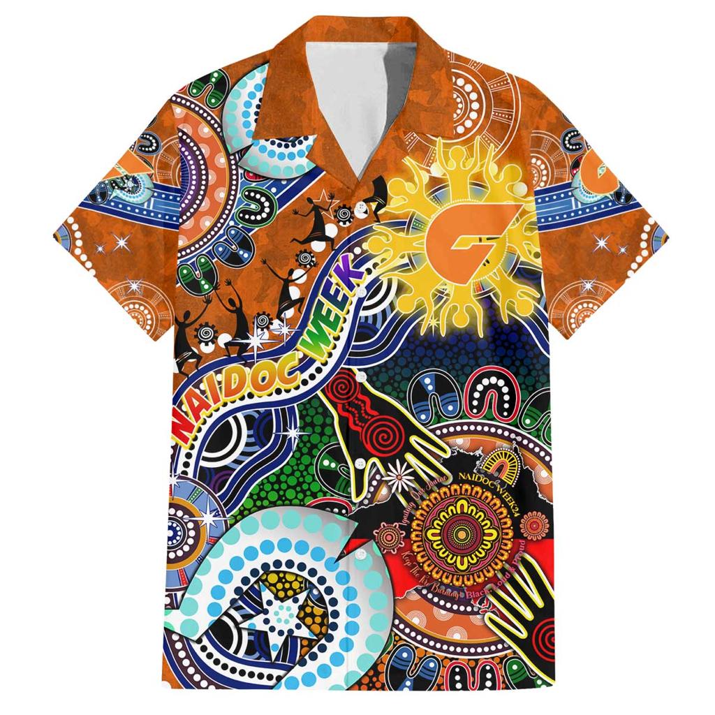 Custom NAIDOC Week 2024 GWS Giants Family Matching Puletasi and Hawaiian Shirt Australia Aboriginal Dot Painting