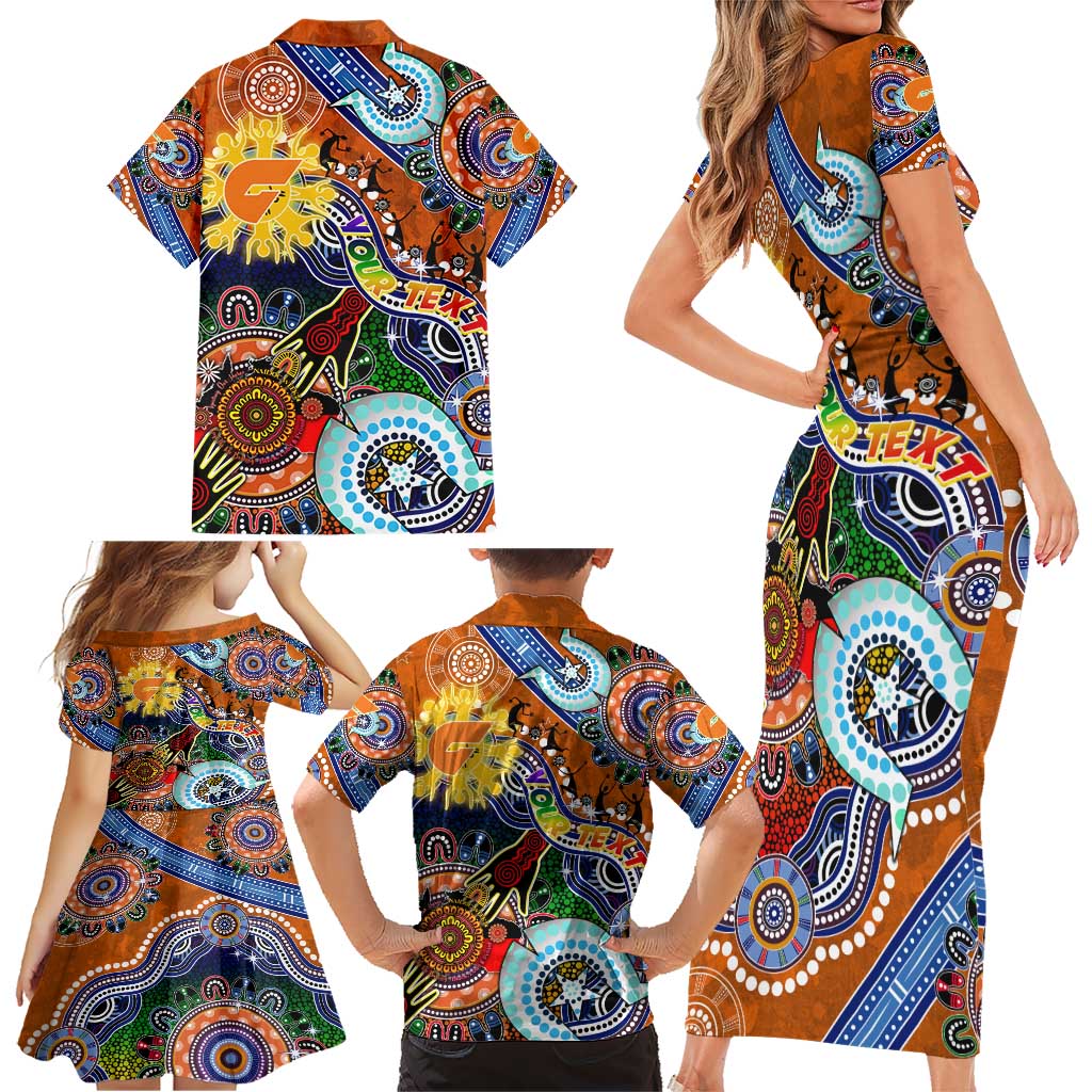 Custom NAIDOC Week 2024 GWS Giants Family Matching Short Sleeve Bodycon Dress and Hawaiian Shirt Australia Aboriginal Dot Painting