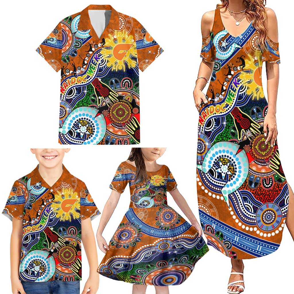 Custom NAIDOC Week 2024 GWS Giants Family Matching Summer Maxi Dress and Hawaiian Shirt Australia Aboriginal Dot Painting