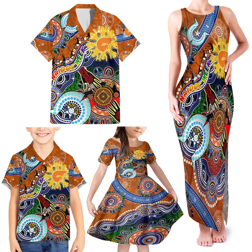 Custom NAIDOC Week 2024 GWS Giants Family Matching Tank Maxi Dress and Hawaiian Shirt Australia Aboriginal Dot Painting
